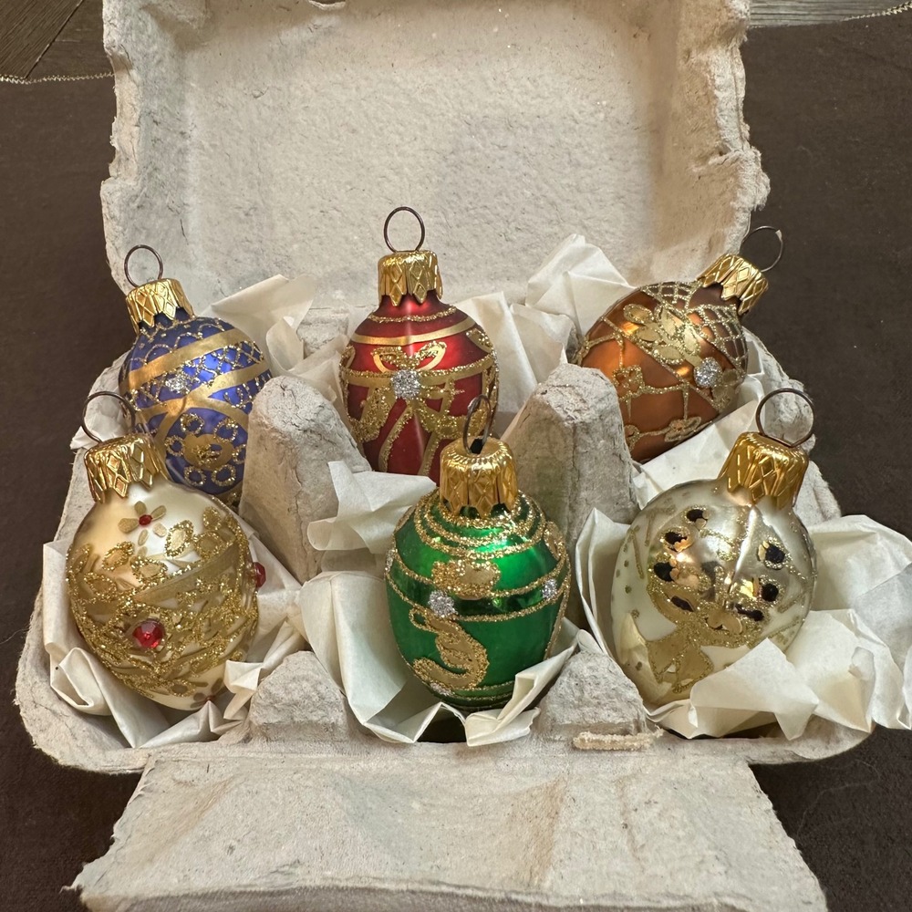 Smith & Hawken Made in Poland Mouth Blown Egg Ornaments 6 Pc Vintage